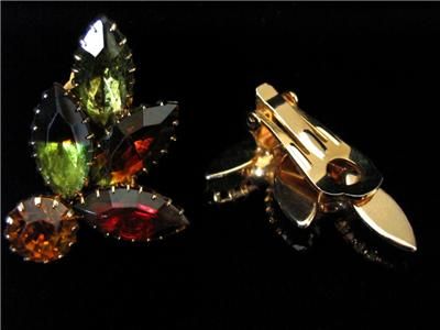 Julianna Autumn Leaves Clip on Earrings Vintage Multi Color