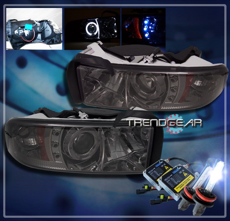 94 01 Dodge RAM Halo LED Projector Headlight HID 8K Lamp Smoke 95 96