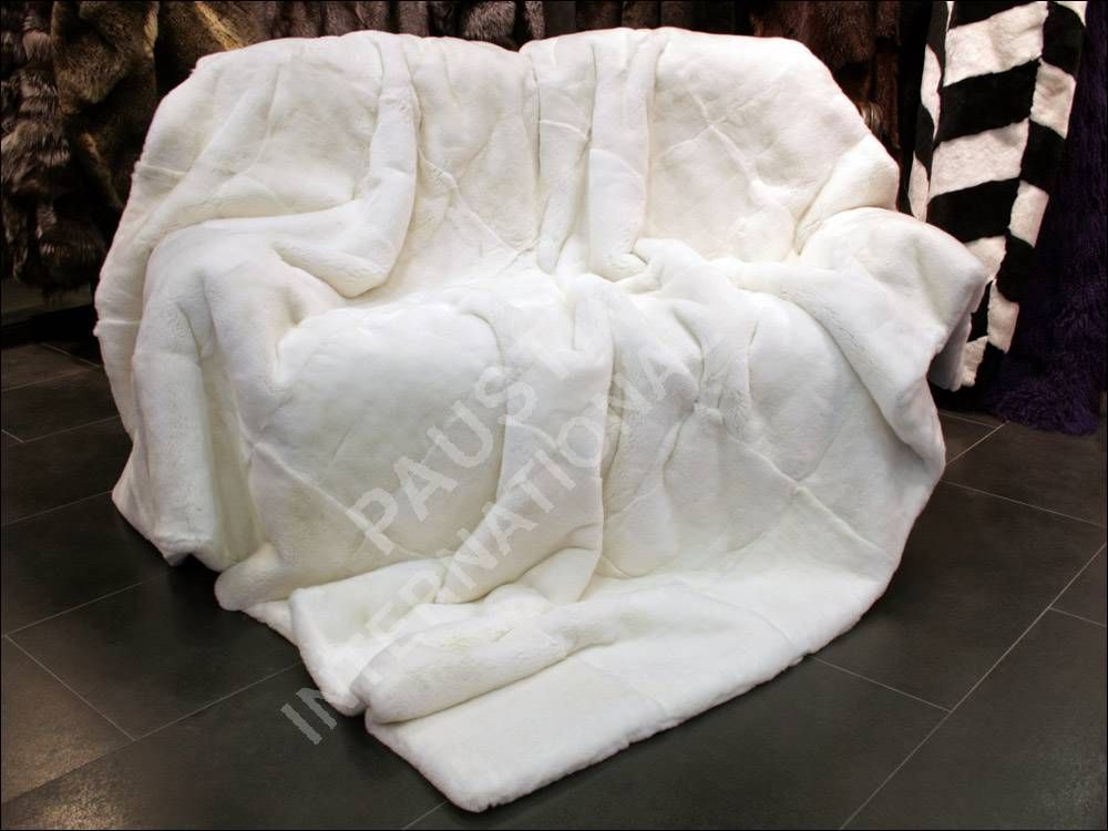 590 Double Rex Rabbit Fur Blanket Natural White Real Fur Rug Genuine