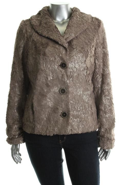 Karen Kane New Taming Topaz Metallic Lined Button Closure Fur Jacket L