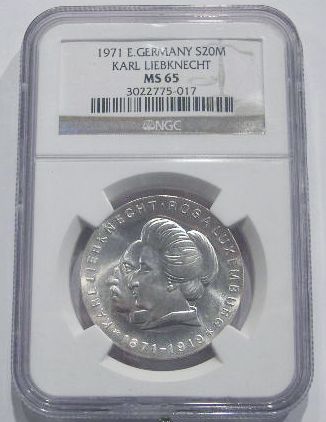 East Germany 20 Mark NGC MS65 Karl Liebknecht 