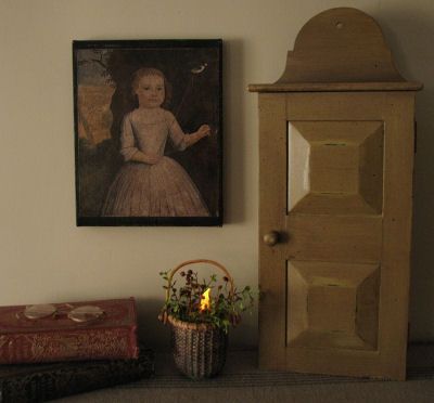 Primitive Portrait of Young Girl with Bird Print on Canvas