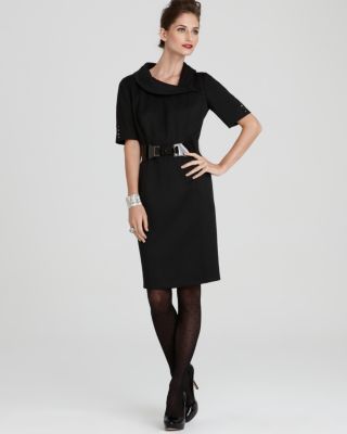 Tahari New Karen Black Scoop Neck Elbow Sleeves Belted Wear to Work