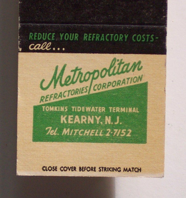 1950s Matchbook Sairset Mortar Refractory Kearny NJ MB