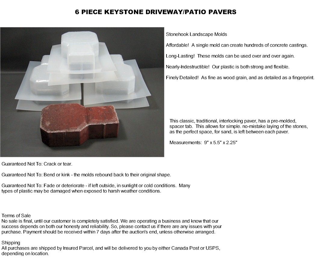 NEW 6 Pc. Keystone Driveway Patio Paver Concrete Molds Stone Cement