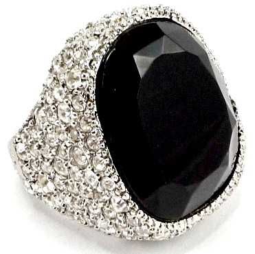 Kenneth Jay Lane KJL Silver Jet Pave Cocktail Ring