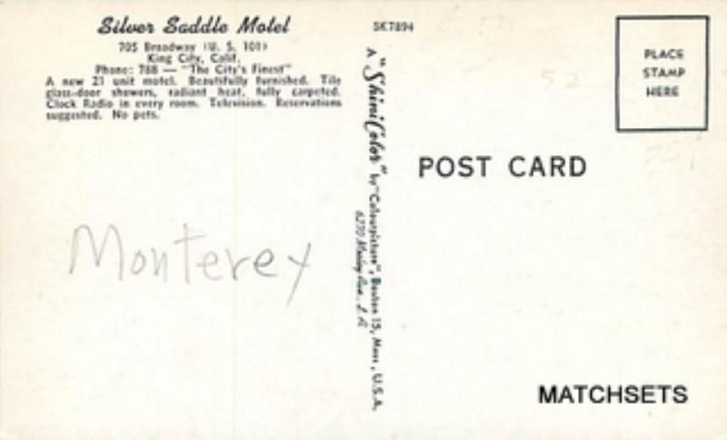 King City California Silver Saddle Motel Postcard