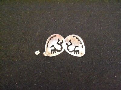 GORGEOUS DEAD PAWN STER. SILVER TEAR DROP SHAPE EARRINGS W/ KOKAPELLI