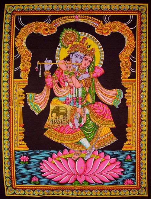 Krishna Radha Twisted Love Sequin Cotton Wall Hanging Indian Ethnic