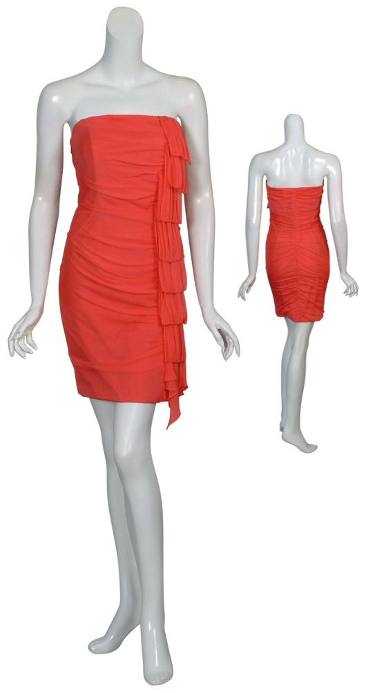 Kurt Thomas Vibrant Coral Silk Ruched Cocktail Evening Dress New