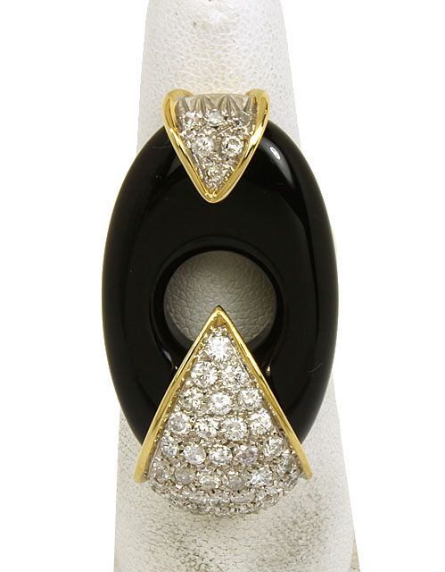 18K Gold 1 35 cts Diamonds Hand Carved Black Onyx Ladies Ring