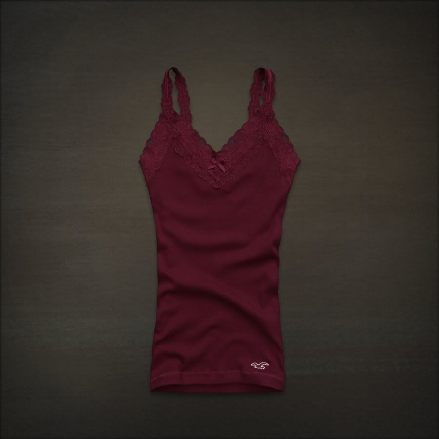 Hollister HCO Women Lace Stretch Ribbed Bow Cami Tank Top Fletcher