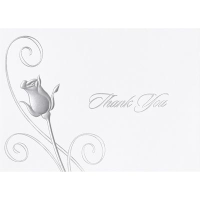 Rose Thank You Cards Envelopes Wedding Embossed Elegant White