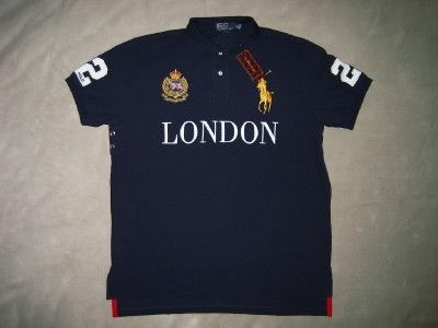 Ralph Lauren London England Big Pony Polo Shirt Custom Fit Mens Navy