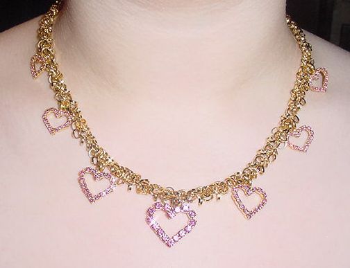 Vasari Valentines Pink Heart Neck Earring Set with Swarovski Crystals