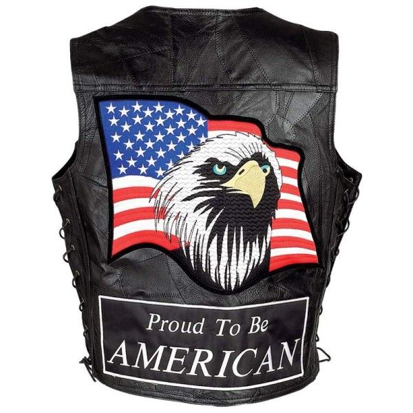 Leather Motorcycle Biker Vest Eagle Flag Patch Medium