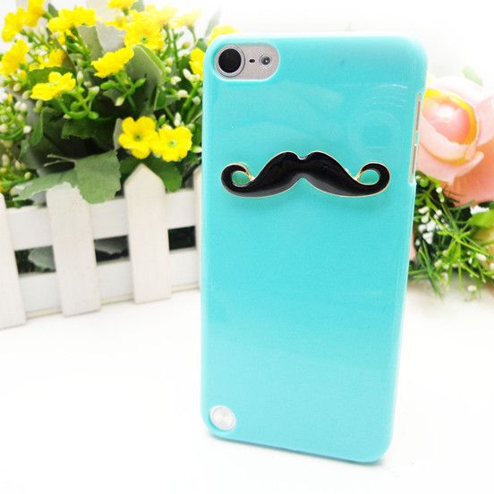 LEON Sexy Chaplin 3D Black Mustache Case Blue Cover For Apple iPod