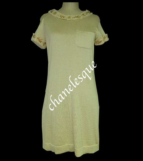 Chanel 10P Wheat Beige Lesage Fringe Dress 40