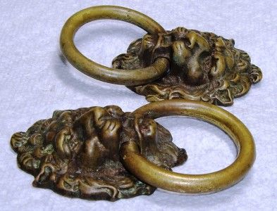 PR Numbered Bronze Brass Lion Head Ring Drawer Pulls