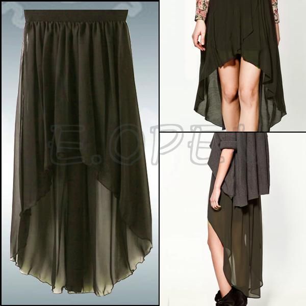 Casual Sexy Tail Cropped A Line Sheer Chiffon Beach Dance Skirt Long