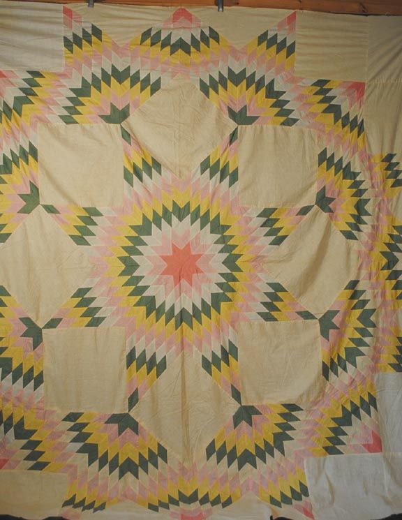 Antique 1930s Cotton Texas Lone Star Quilt Top Machine and Hand Sewn