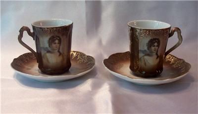 QUEEN LOUISE OF PRUSSIA PORTRAIT PORCELAIN DEMITASSE CUP & SAUCER   C