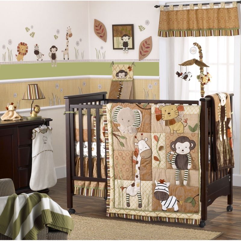 NALI CRIB SET 6P JUNGLE ANIMALS FUN INC SECURITY BLANKET LION ELEPHAN