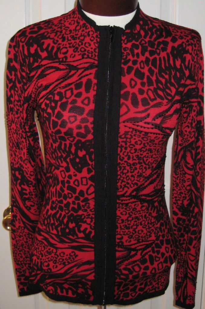 Belldini Red Black Beaded Zip Sweater Cardigan $60