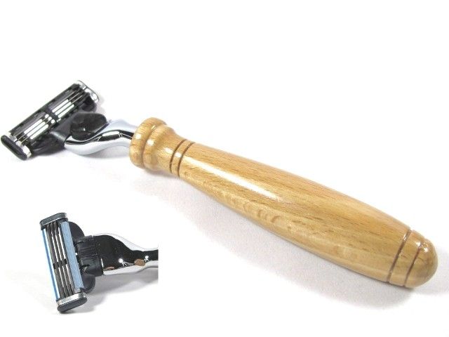 Wood Handle Safety Razor w Gillette MACH3® Head