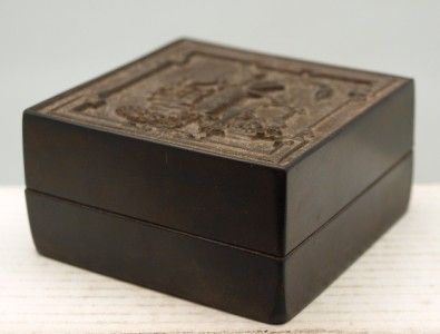 Oriental Black Square Box Containing Red Carved Seal Chop Stamp