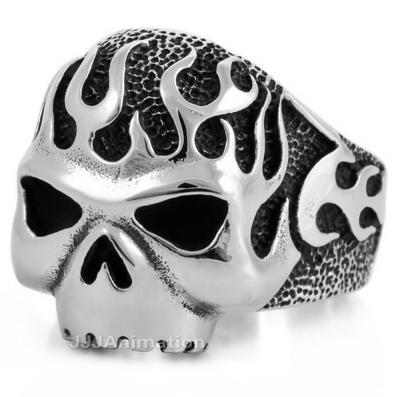 Size 8 13 Mens Silver Stainless Steel Skull Big Heavy Biker Rings Band