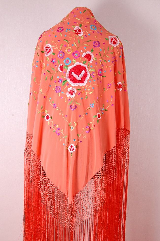 Orange Colorful Flamenco Silk Piano Shawl Manton