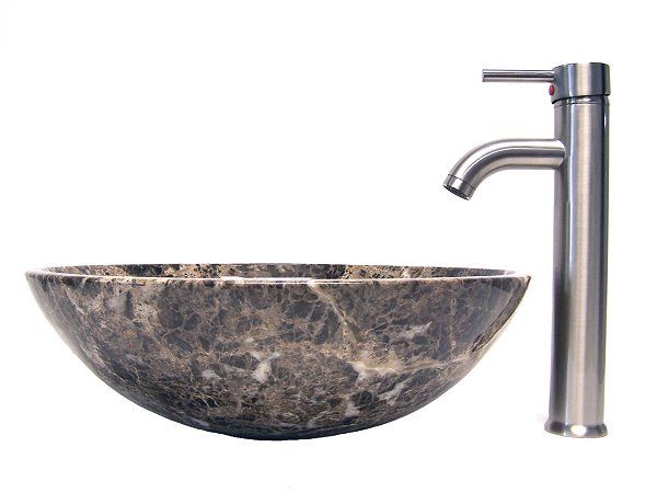 New Marble Stone Vessel Sink Brushed Nickel Faucet