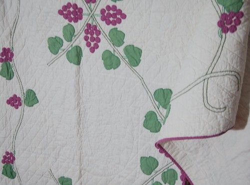 Gorgeous 30s Marthas Vineyard Grape Vine Applique Antique Quilt Nice