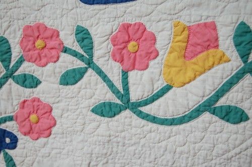 Amazing Flower Basket Applique Antique Quilt C 1924