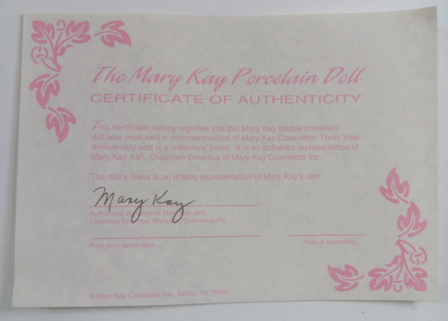 Mary Kay Ash 30th Anniversary Collectors Doll w Original Box COA