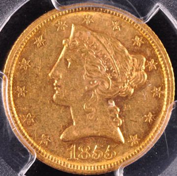 1855 C Liberty $5 PCGS AU 58