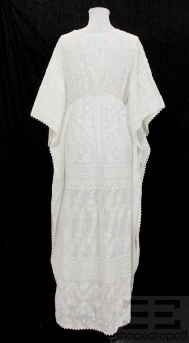 Melissa Odabash White Embroidered Drawstring Waist Caftan O S