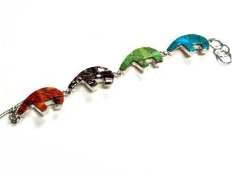 Melvin Francis 4 Sacred Bear Inlay Chain Link Bracelet