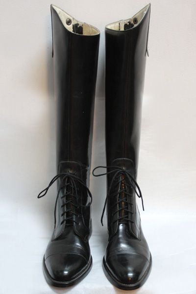 Vtg Mens Black Leather Lace Up Field Riding Boots Sz 8