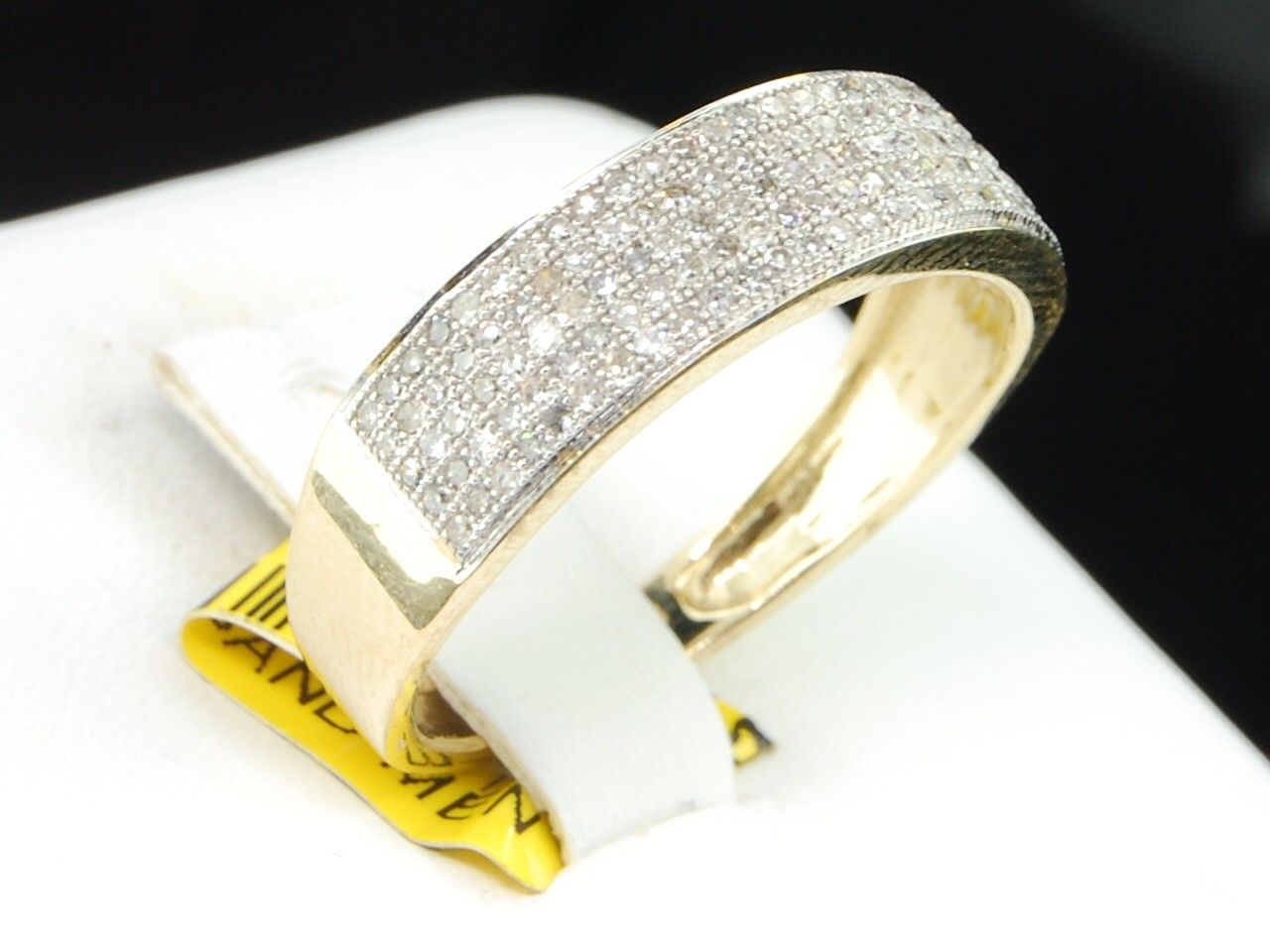 Mens Yellow Gold Diamond Engagement Ring Wedding Anniversary Pave Band