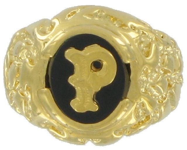 14k Gold GP Mens Black Onyx P Initial Signet Ring Sz