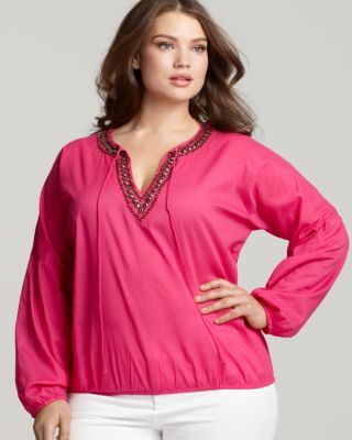 Michael Kors New Pink Long Sleeve Banded Hem Embellished Blouse Top