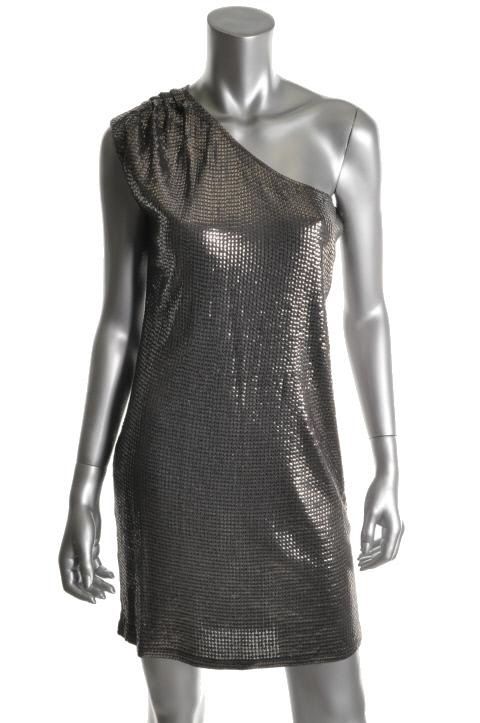 Michael Kors New Silver One Shoulder Sequined Cocktail Dress XL BHFO