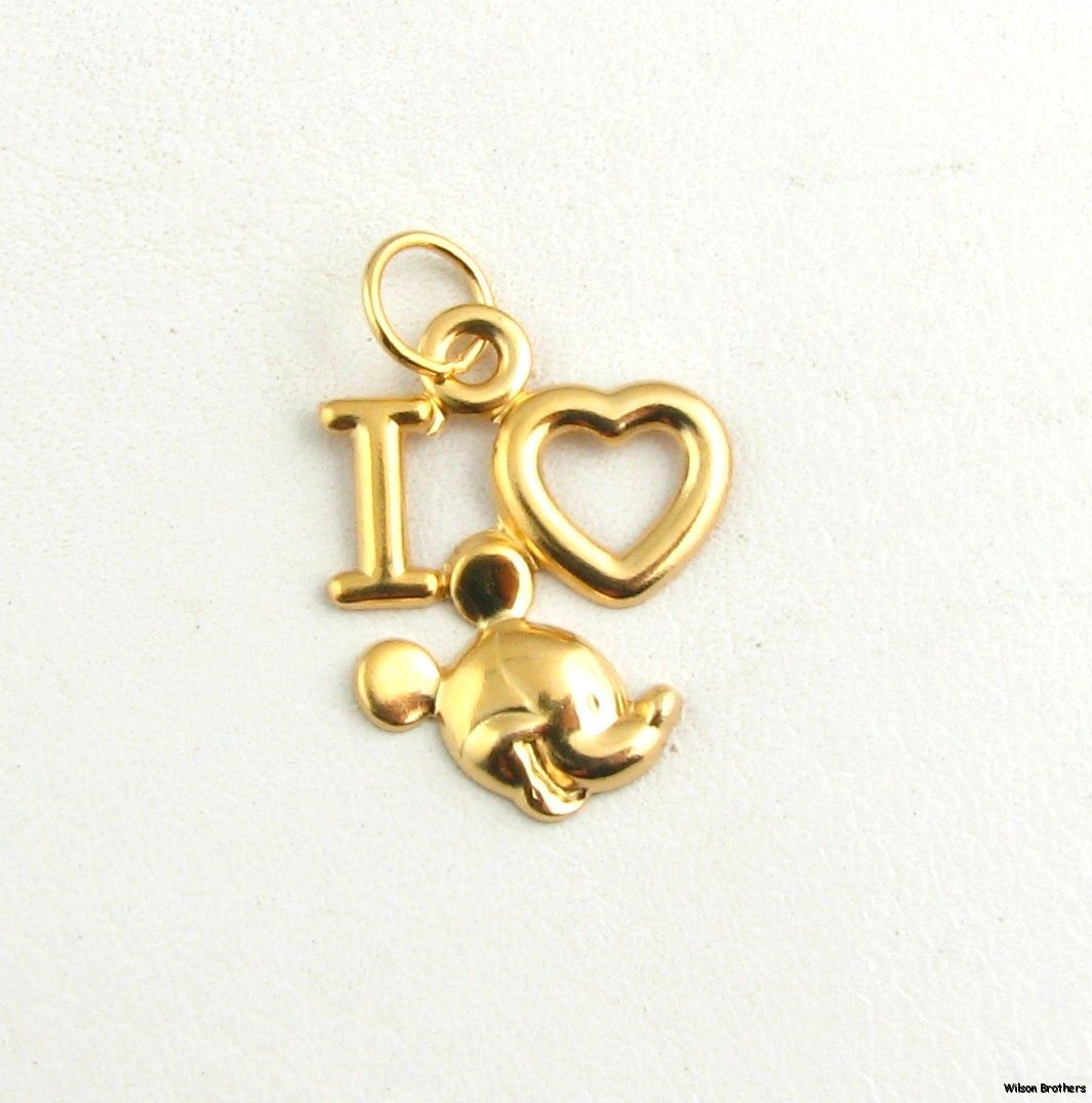 Mickey Mouse Pendant   Solid 14k Yellow Gold I Heart Mickey Fashion