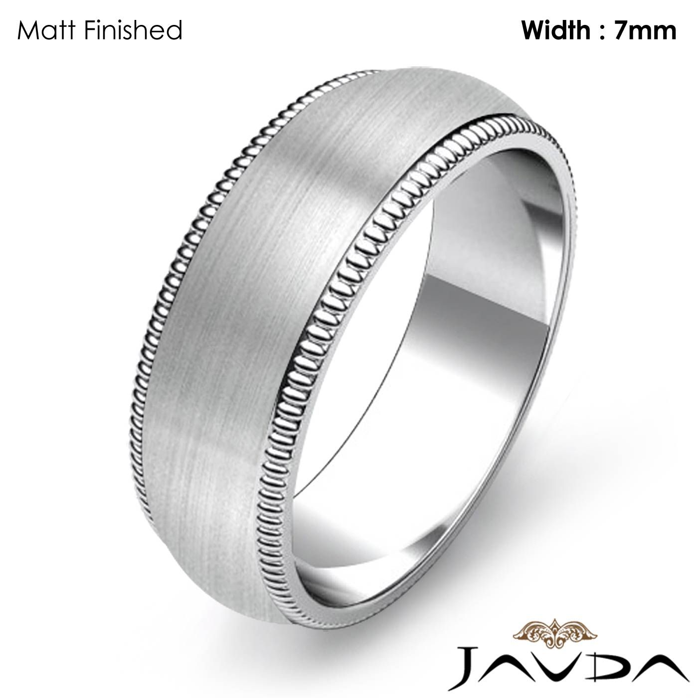 12 8g Size 7 Plain Wedding Band Dome Milgrain 7mm Platinum 950