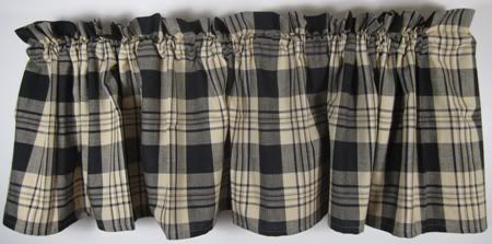 Primitive Country Black Tan Plaid Millbury Cotton Valance 72x14