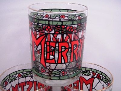 Cera Glass Merry Christmas Holly Stained Glass Double Old Fashioned