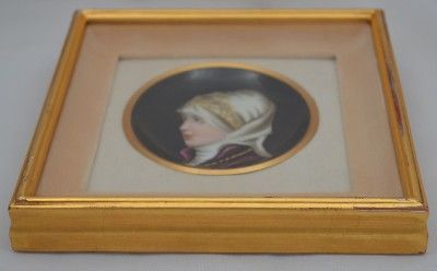 Antique Framed Hand Painted Portrait on Porcelain of Lady on A 3 1 4