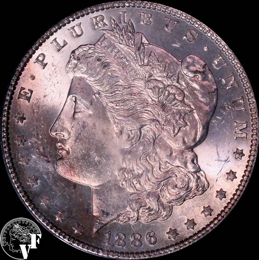 1886 P ★ PCGS MS64 ★ Crescent Rainbow Toning ★ Morgan Silver